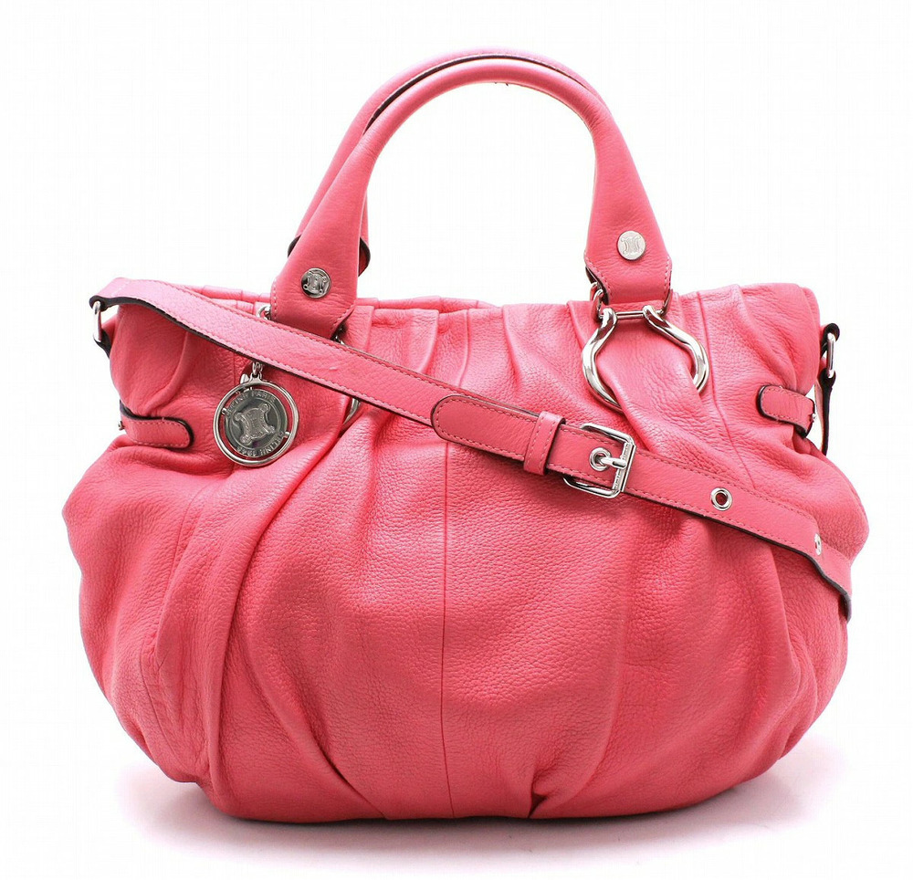 Celine Pillow Handbag Tote Bag Shoulder Leather Pink